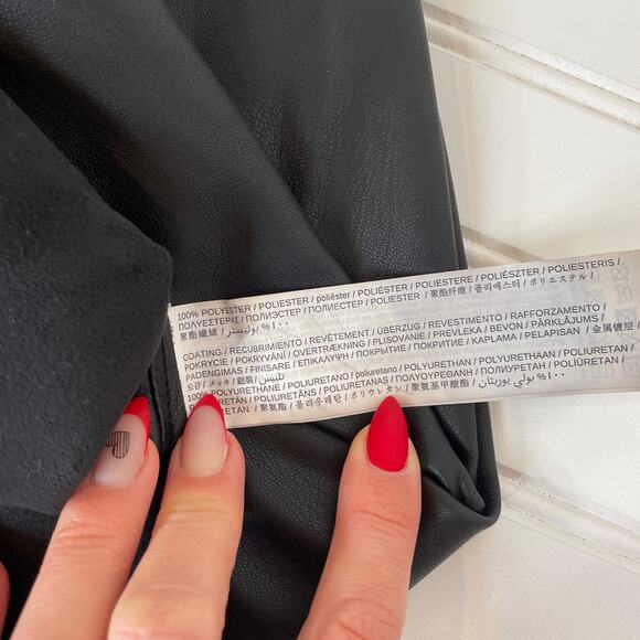 Mango Black Vegan Leather Off the Shoulder Ruffle Mini Bodycon Dress Size S - Picture 4 of 9